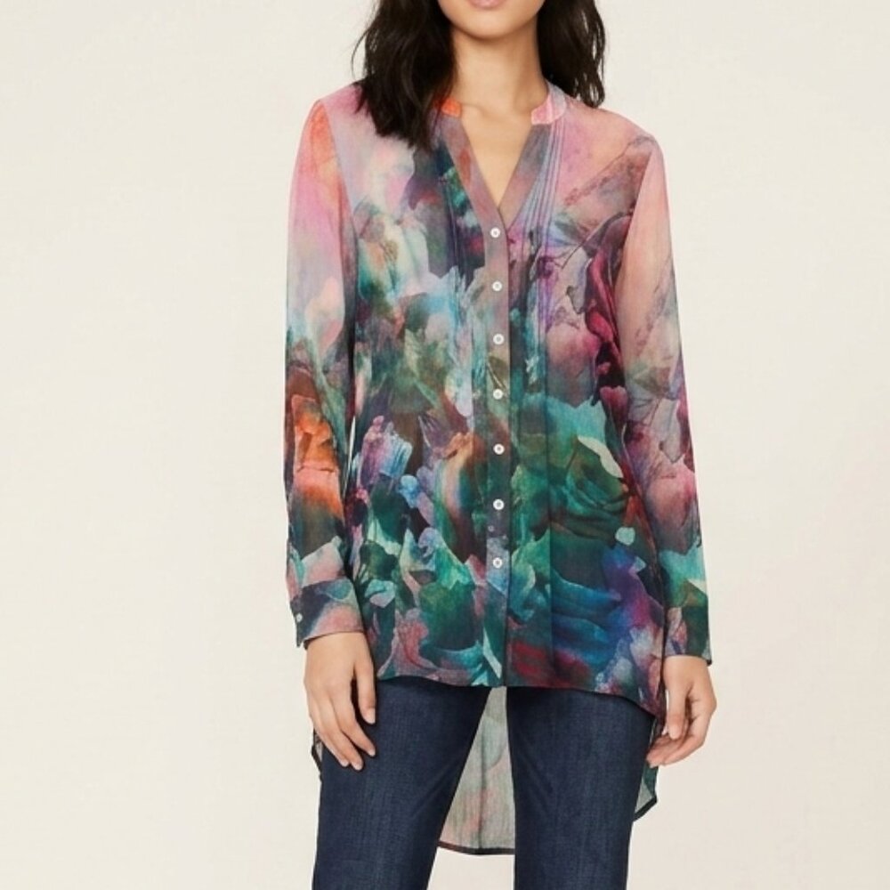 Soft surroundings Sheer Watercolor abstract floral blouse size small